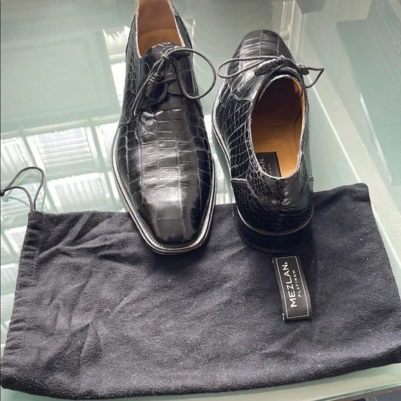Mezlan Black Crocodile Leather Men's Shoes - Picture 9 of 10